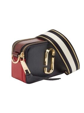 Marc Jacobs Black and Red Snapshot Crossbody with Striped Strap